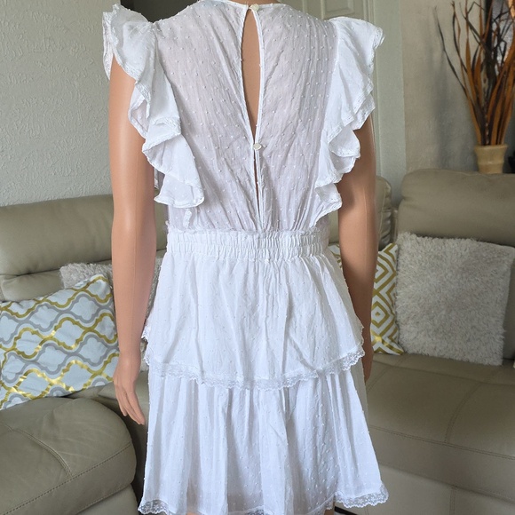 White Swiss Dot Ruffle Mini Dress - Picture 4 of 4